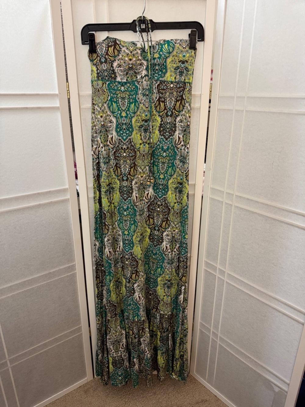 Boho Maxi Dress in Teal & Lime Paisley